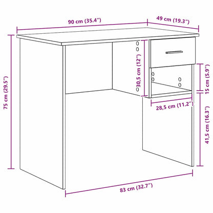 Schreibtisch Sonoma Eiche 90 x 49,5 x 75 cm Holzwerkstoff