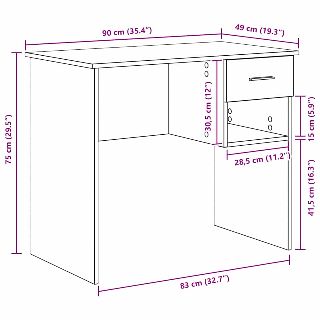 Schreibtisch Betongrau 90 x 49,5 x 75 cm Holzwerkstoff