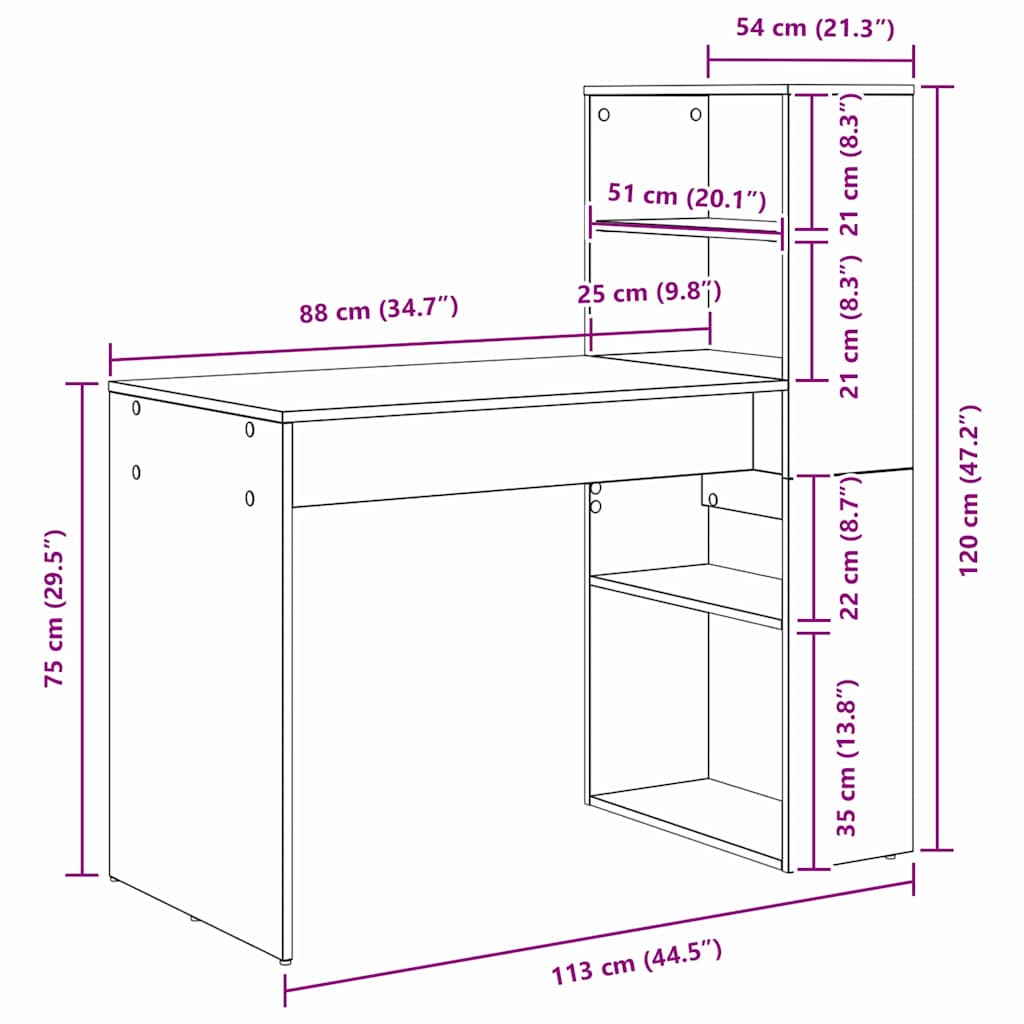 Schreibtisch mit Regal Schwarz Eichen-Optik 113 x 54 x 120 cm