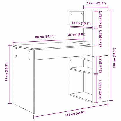 Schreibtisch mit Regal Schwarz Eichen-Optik 113 x 54 x 120 cm