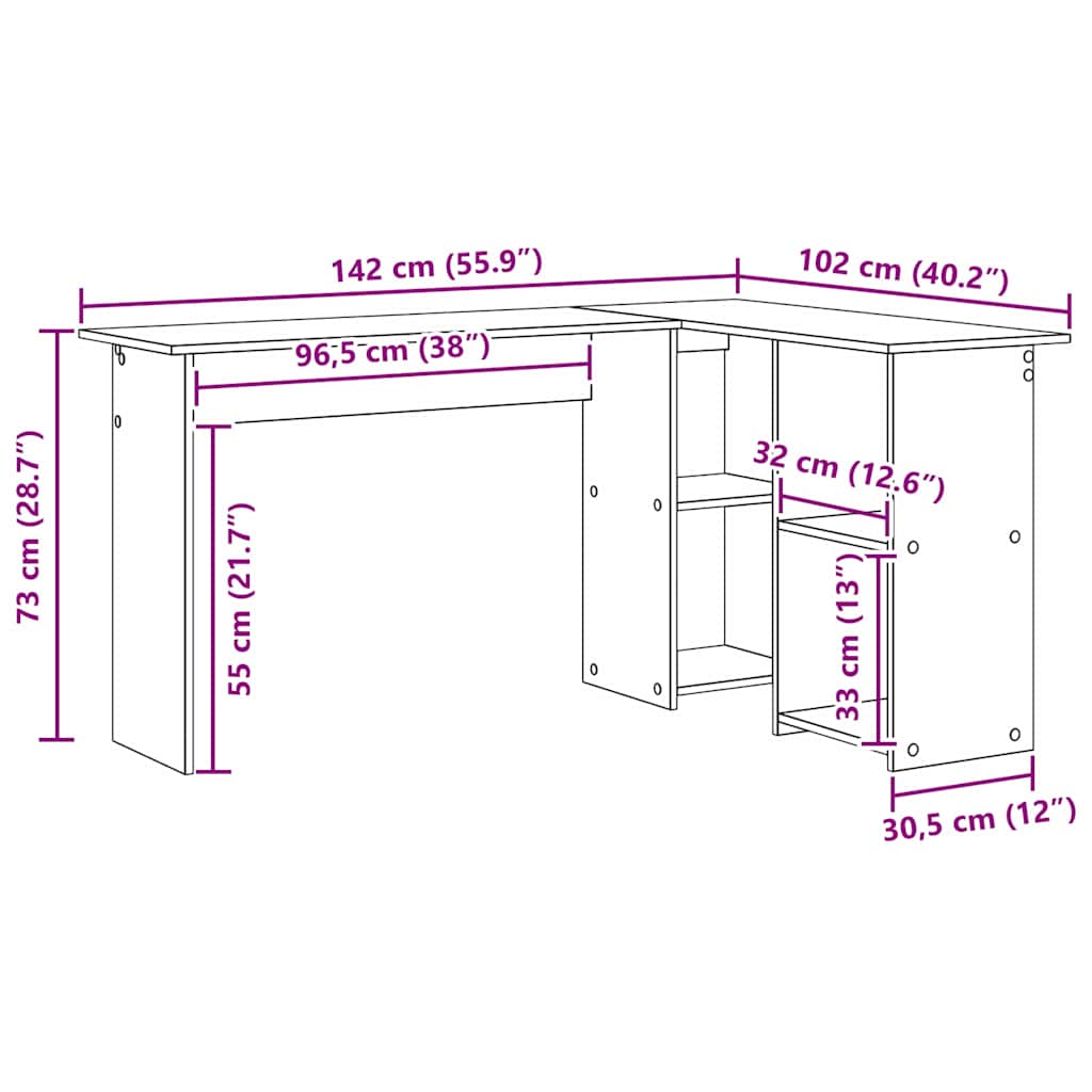 Schreibtisch mit Regal Altholz 142 x 102 x 73 cm Holzwerkstoff