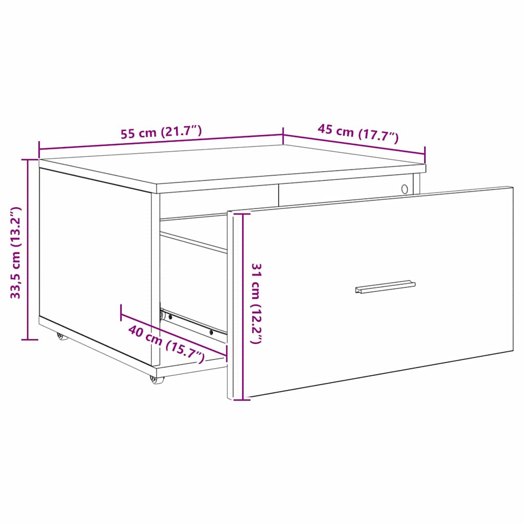 Schubladenschrank mit Rad Weiß 55 x 45 x 33,5 cm Holzwerkstoff