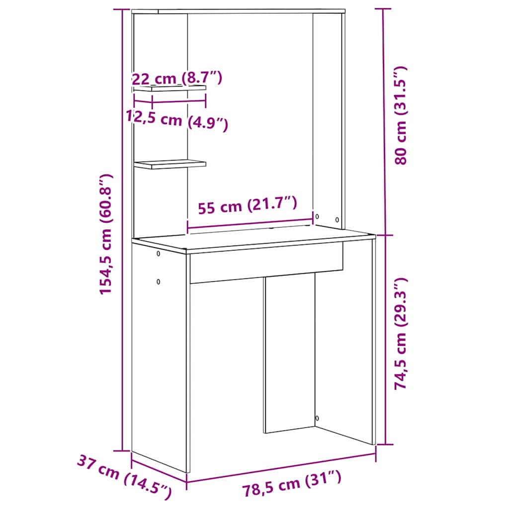 Schreibtisch Grau Sonoma 78,5 x 37 x 154,5 cm Holzwerkstoff