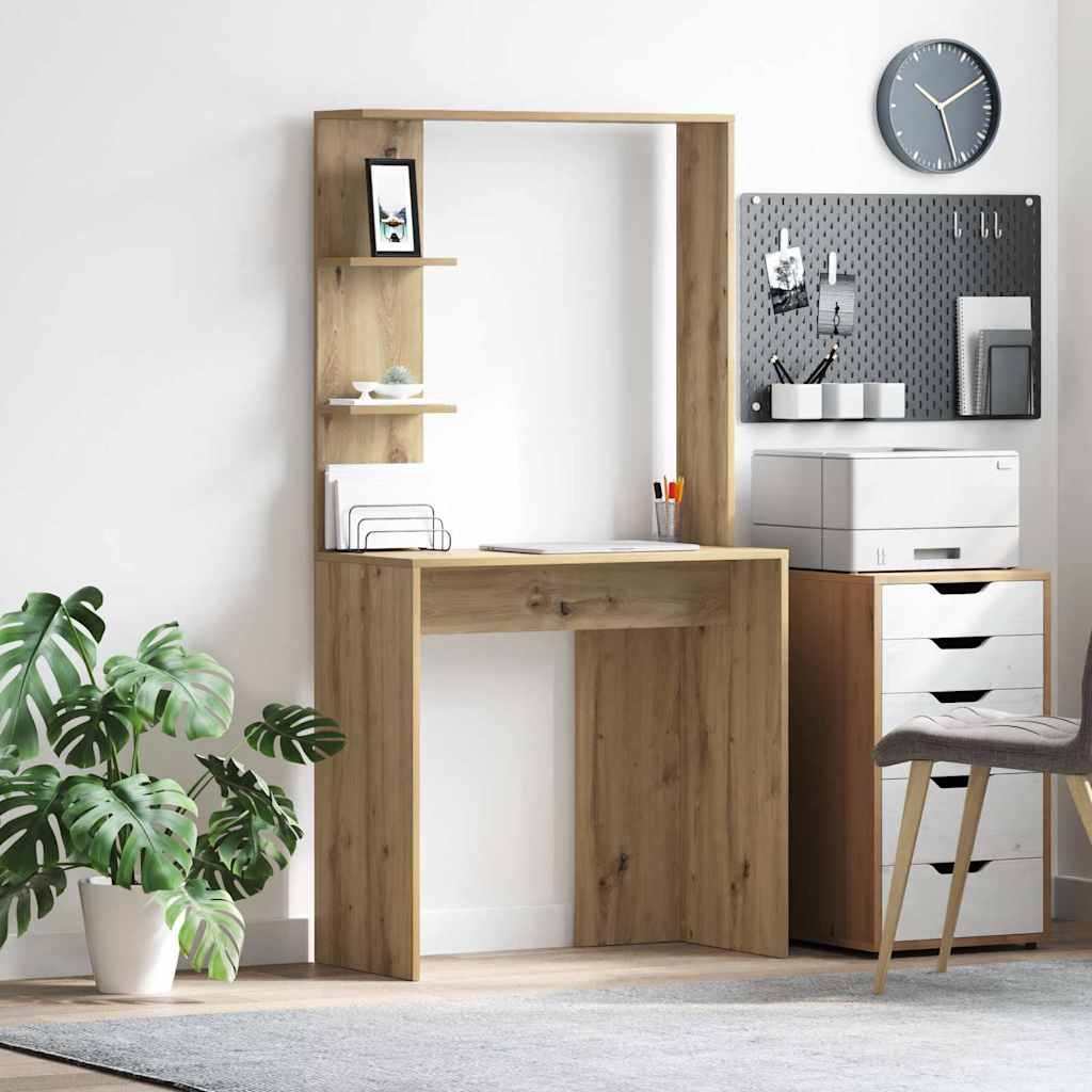 Schreibtisch mit Regal Eiche handwerklich 78,5 x 37 x 154,5 cm