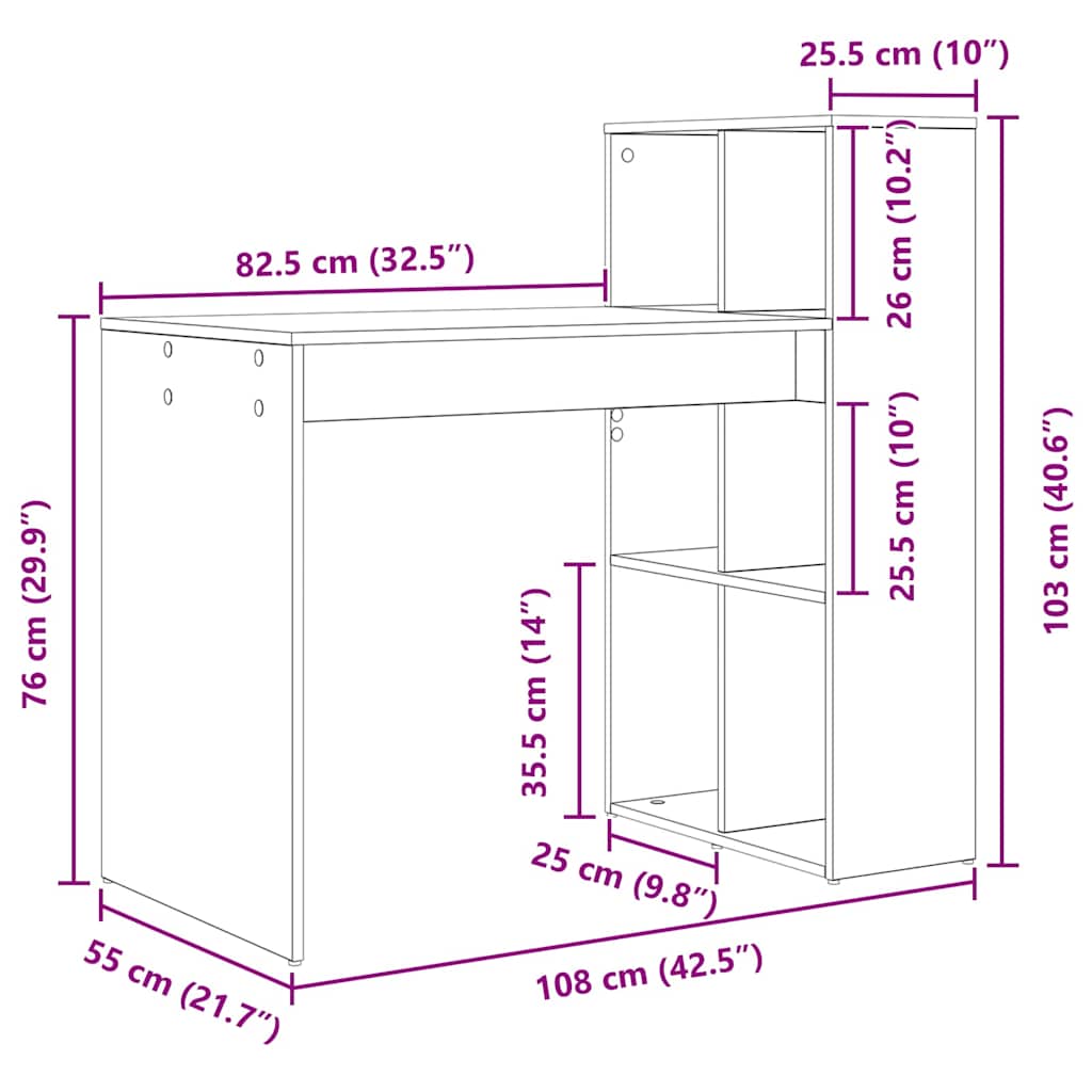 Tisch mit Regal Altholz 108 x 55 x 103,5 cm Holzwerkstoff