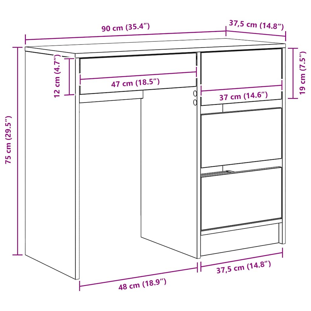 Schreibtisch Graues Sonoma 90 x 37.5 x 75 cm Holzwerkstoff