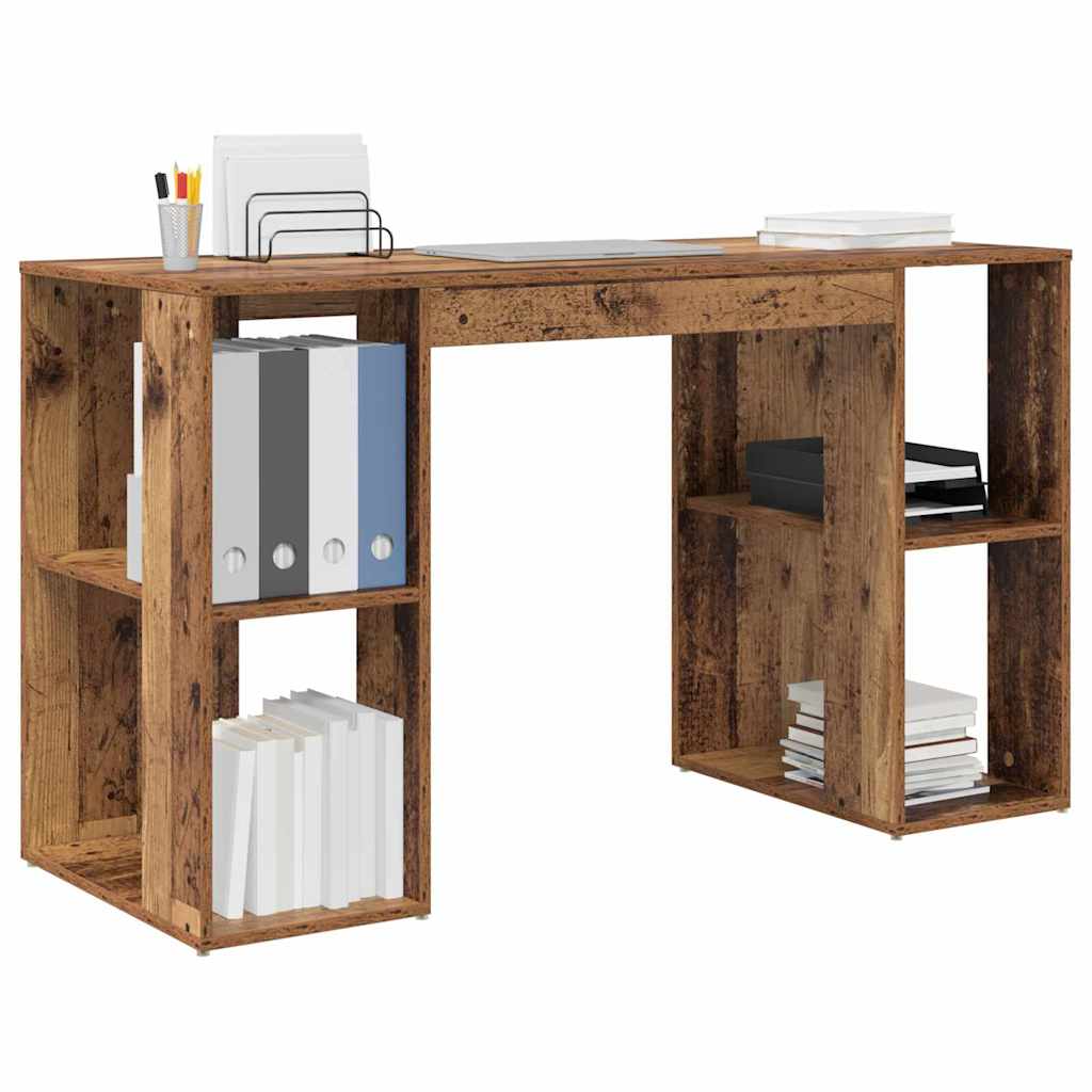Schreibtisch mit Stauraum mit Regal Altholz 130 x 50,5 x 75 cm