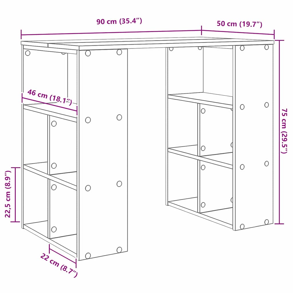 Schreibtisch mit Regal Grau 90 x 50 x 75 cm Holzwerkstoff