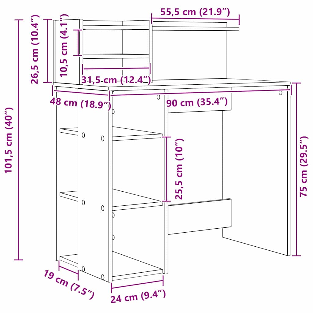Schreibtisch mit Stauraum Grau Sonoma 90 x 48 x 101,5 cm