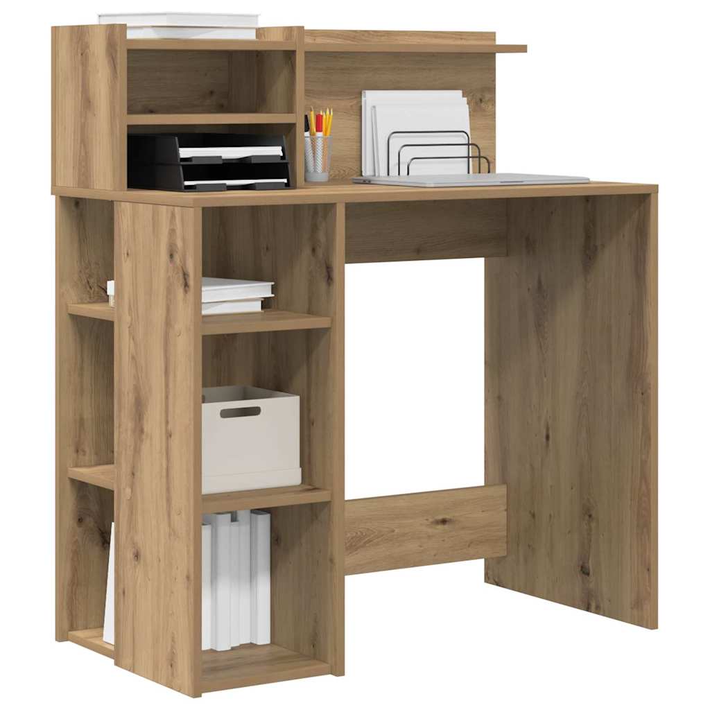 Schreibtisch mit Stauraum Eiche handwerklich 90 x 48 x 101,5 cm