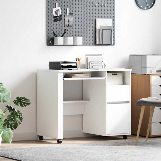 Tisch mit Rollen mit Regal Weiß 91 x 50 x 77 cm Holzwerkstoff