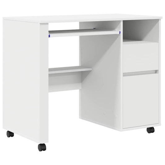Tisch mit Rollen mit Regal Weiß 91 x 50 x 77 cm Holzwerkstoff