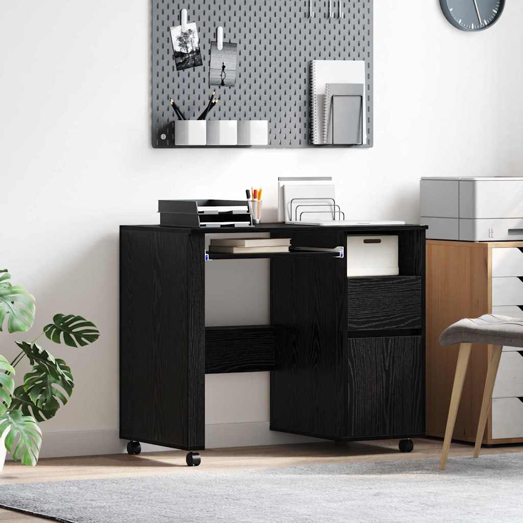 Tisch mit Rollen Schwarze Eiche 91 x 50 x 77 cm Holzwerkstoff