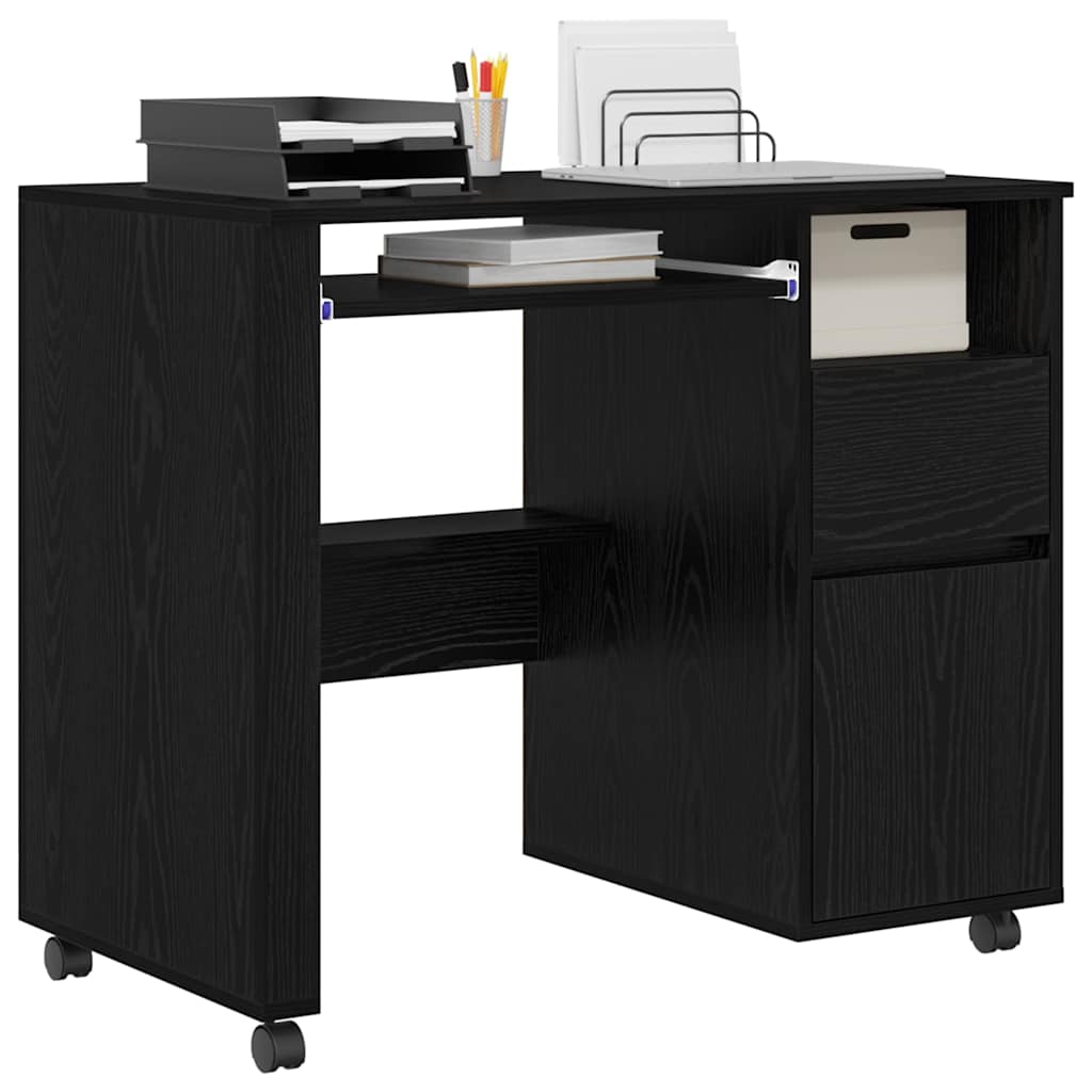 Tisch mit Rollen Schwarze Eiche 91 x 50 x 77 cm Holzwerkstoff