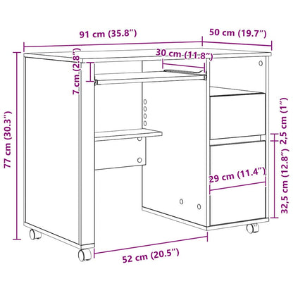 Tisch mit Rollen Beton Eiche 91 x 50 x 77 cm Holzwerkstoff