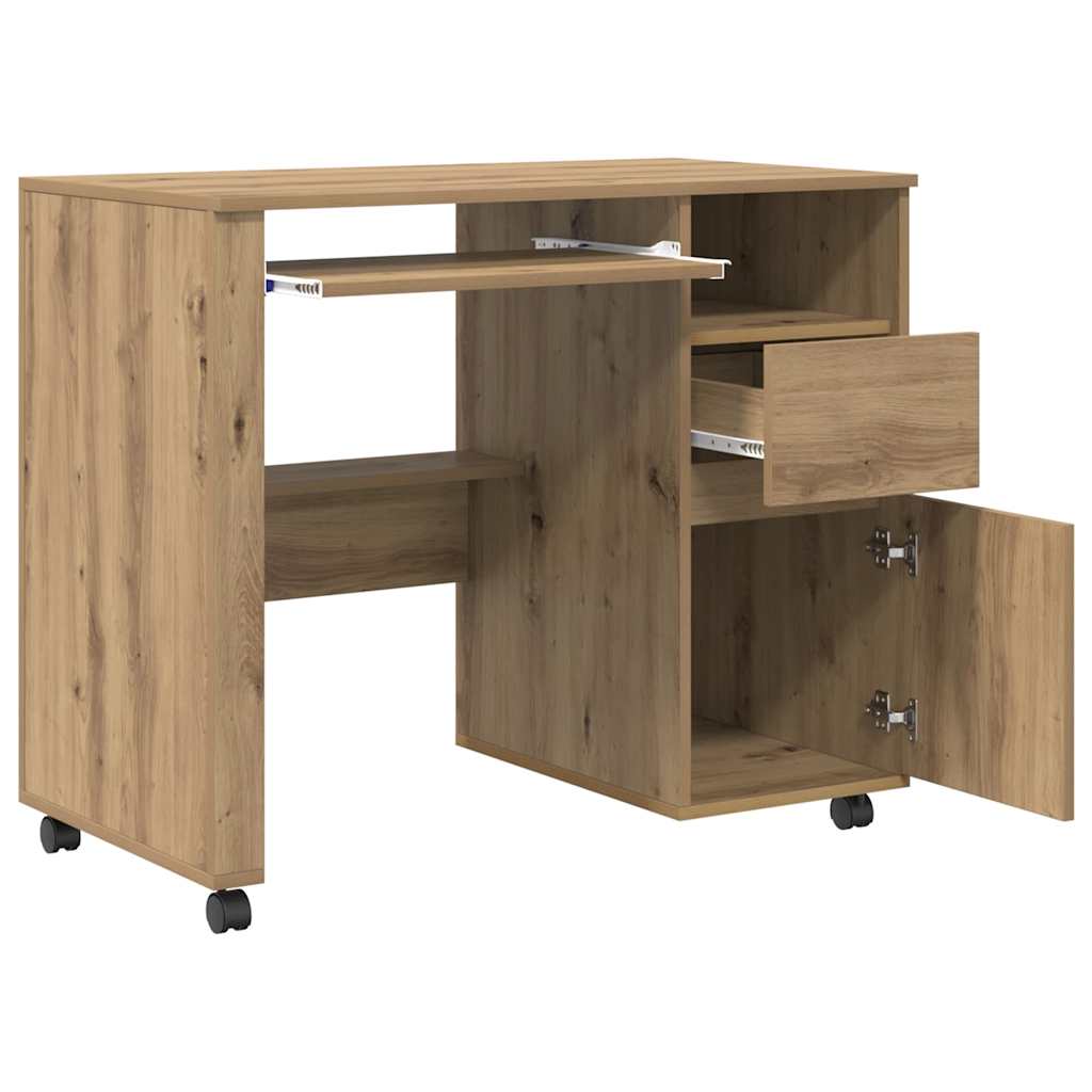 Tisch mit Rollen Artisan-Eiche 91 x 50 x 77 cm Holzwerkstoff