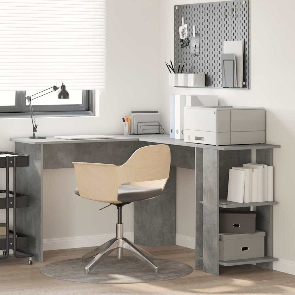 Eckschreibtisch mit Stauraum Betongrau 140 x 113,5 x 75 cm