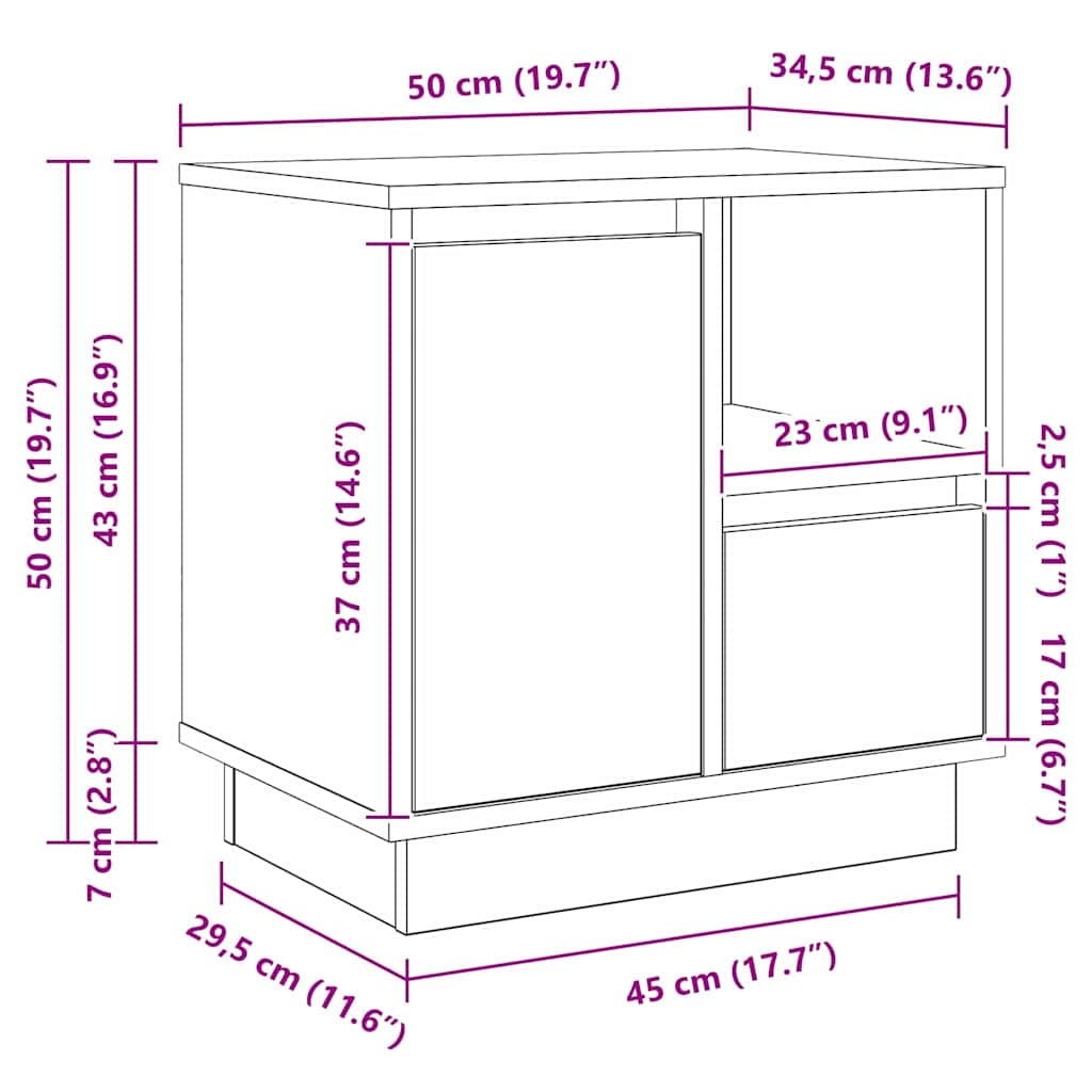 Nachttisch mit 2 pcs Eiche handwerklich 50 x 34,5 x 50 cm