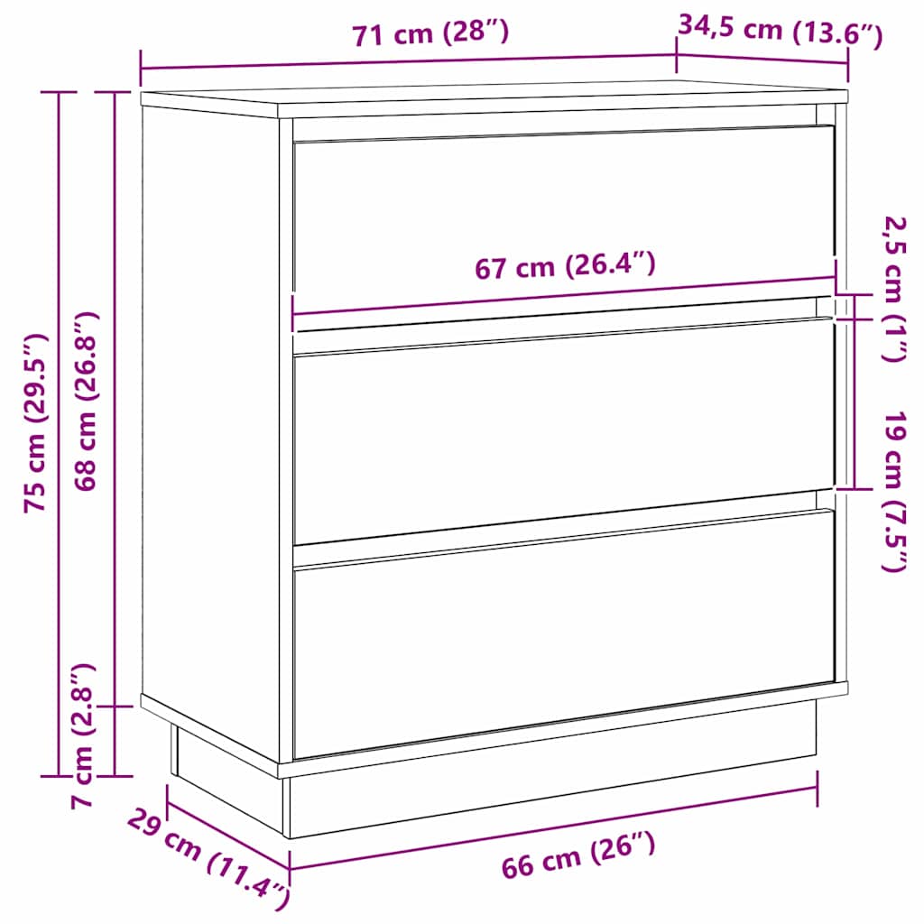 Nachttisch mit Altholz 71 x 34,5 x 75 cm Holzwerkstoff
