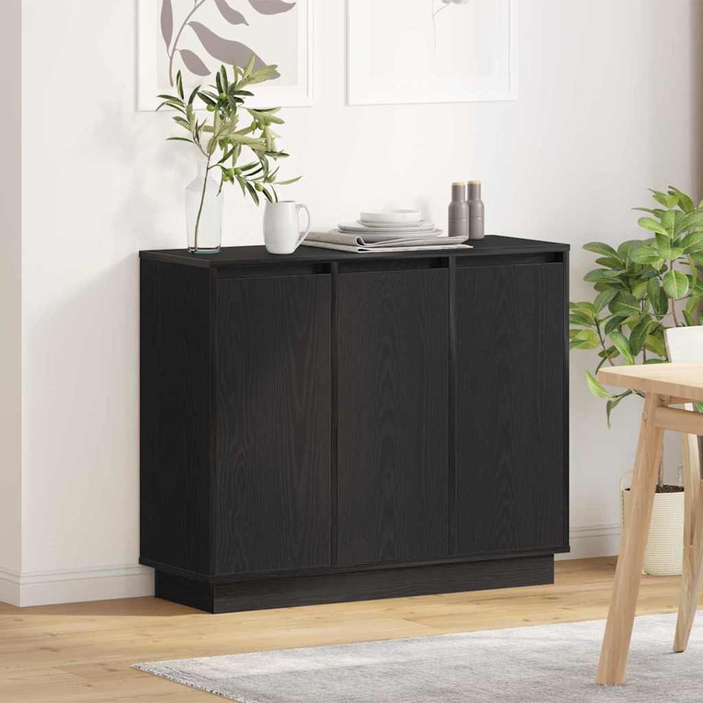 LED-Sideboard mit Regal Schwarz Eichen-Optik 90 x 32 x 75 cm