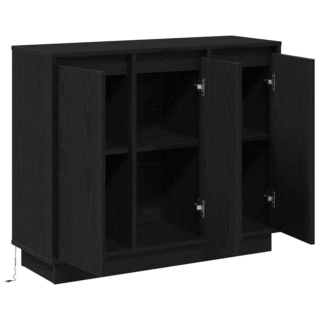 LED-Sideboard mit Regal Schwarz Eichen-Optik 90 x 32 x 75 cm