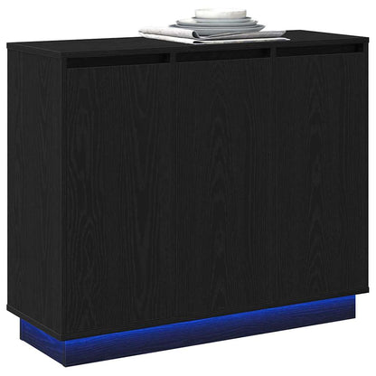 LED-Sideboard mit Regal Schwarz Eichen-Optik 90 x 32 x 75 cm