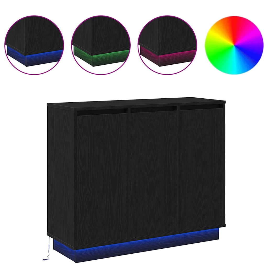 LED-Sideboard mit Regal Schwarz Eichen-Optik 90 x 32 x 75 cm