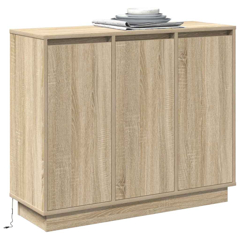 LED-Sideboard Sonoma-Eiche 90 x 32 x 75 cm Holzwerkstoff