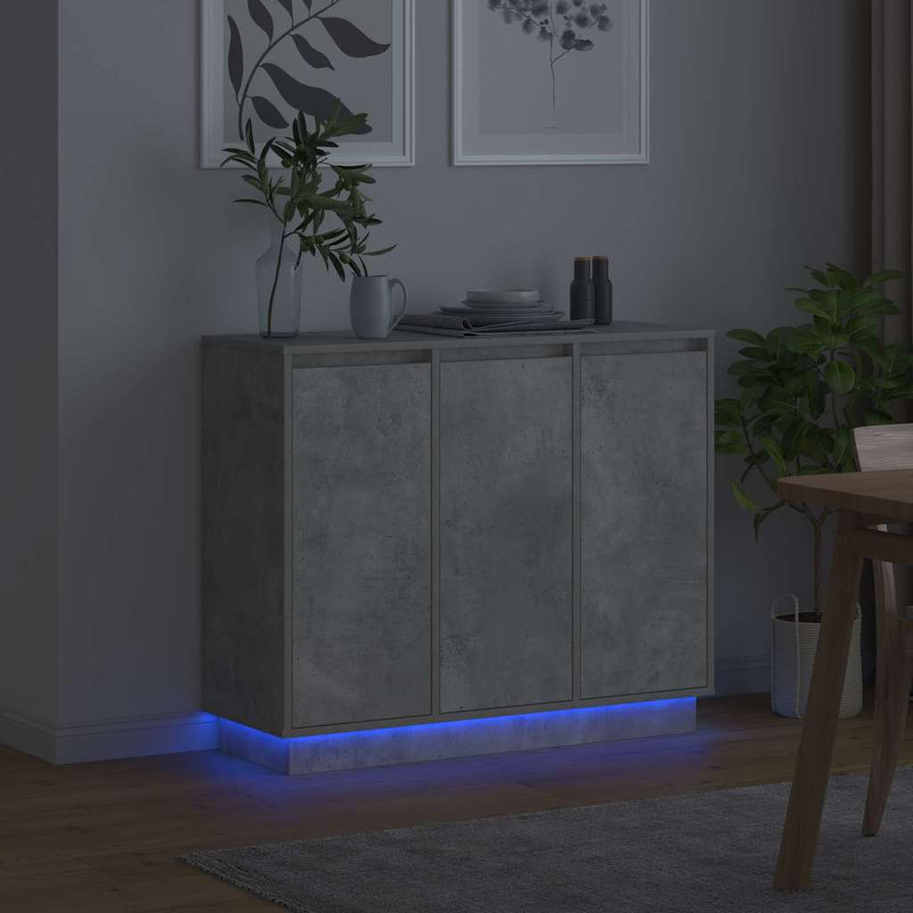 LED-Sideboard mit Tür Beton Grau 90 x 32 x 75 cm Holzwerkstoff