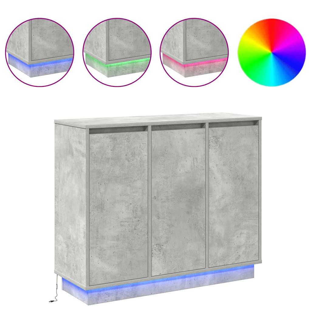 LED-Sideboard mit Tür Beton Grau 90 x 32 x 75 cm Holzwerkstoff