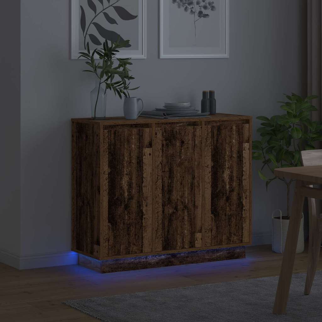 LED-Sideboard mit Regal Altholz 90 x 32 x 75 cm Holzwerkstoff
