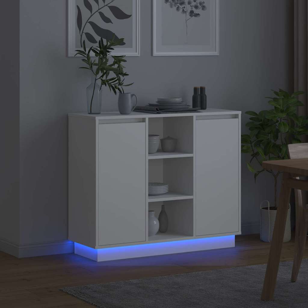 LED-Sideboard mit Regal Weiß 90 x 32 x 75 cm Holzwerkstoff