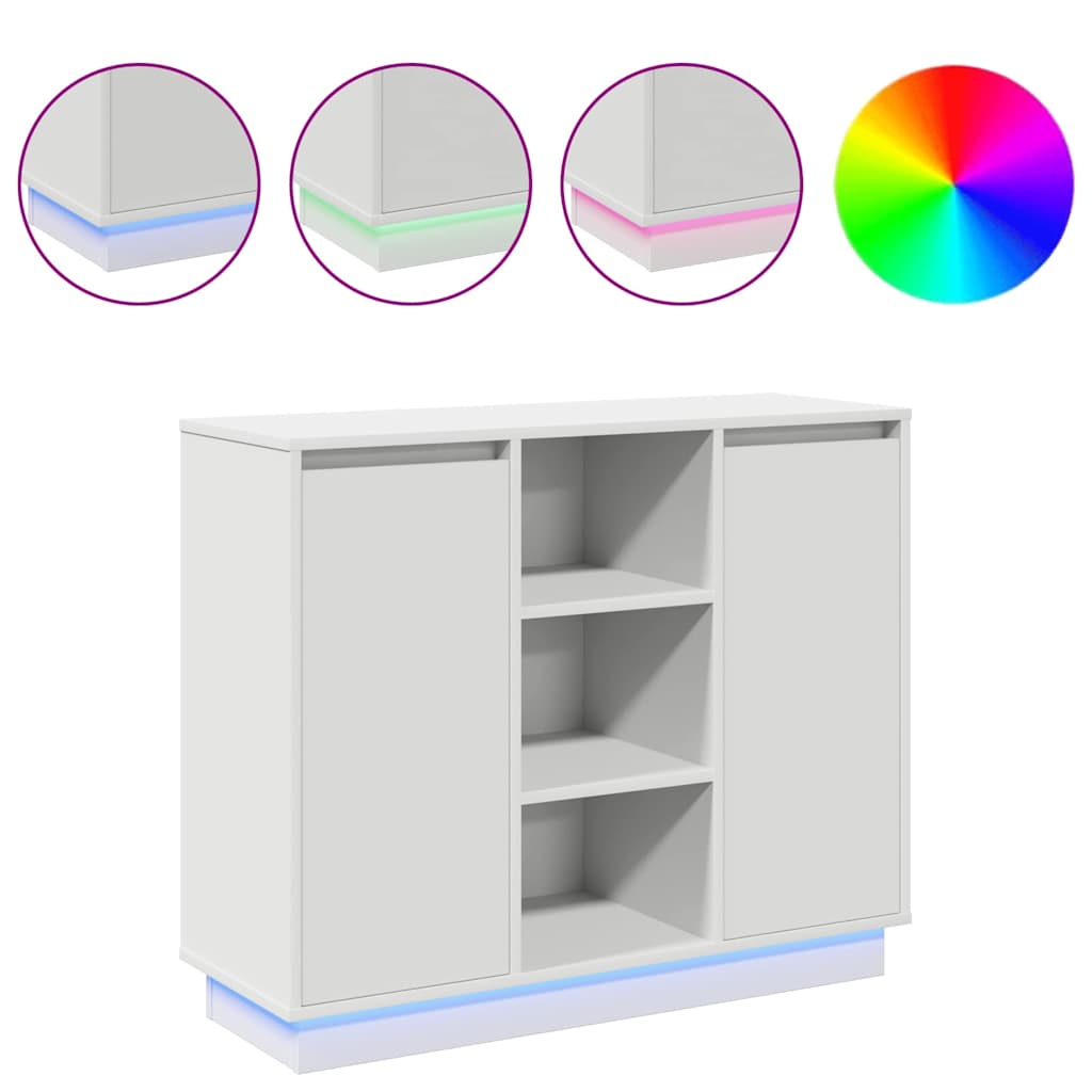 LED-Sideboard mit Regal Weiß 90 x 32 x 75 cm Holzwerkstoff