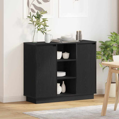 LED-Sideboard mit Regal Schwarz Eichen-Optik 90 x 32 x 75 cm