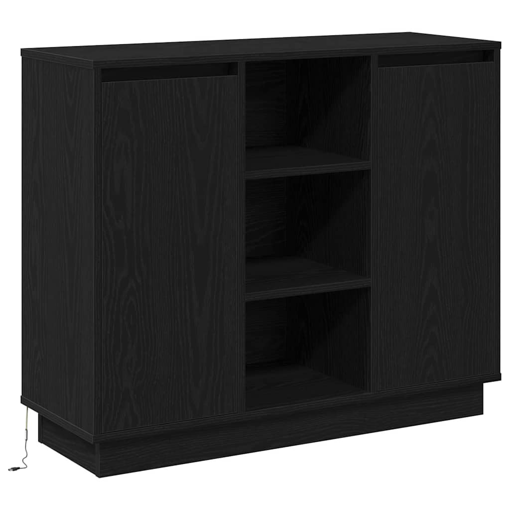 LED-Sideboard mit Regal Schwarz Eichen-Optik 90 x 32 x 75 cm