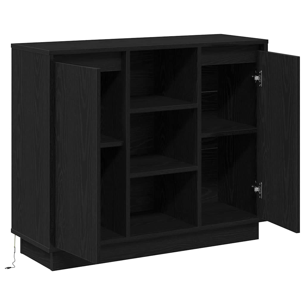 LED-Sideboard mit Regal Schwarz Eichen-Optik 90 x 32 x 75 cm