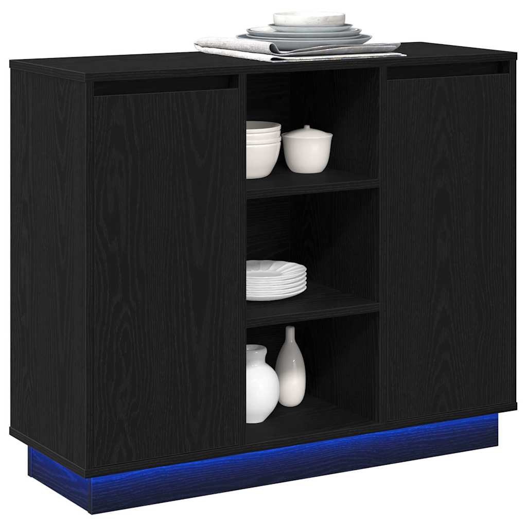 LED-Sideboard mit Regal Schwarz Eichen-Optik 90 x 32 x 75 cm