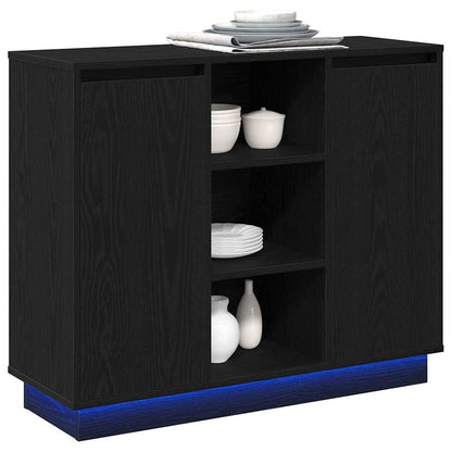 LED-Sideboard mit Regal Schwarz Eichen-Optik 90 x 32 x 75 cm