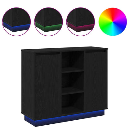 LED-Sideboard mit Regal Schwarz Eichen-Optik 90 x 32 x 75 cm