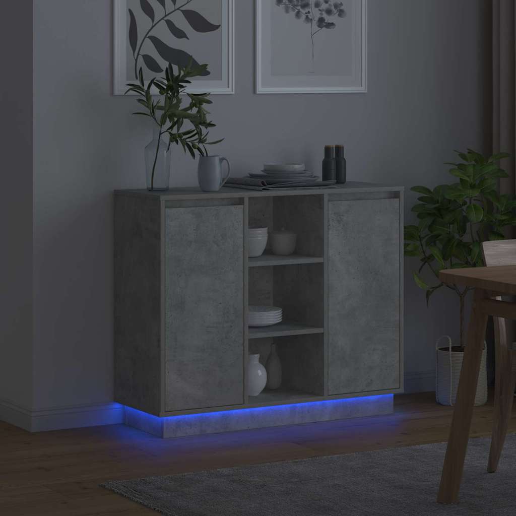 LED-Sideboard mit Tür Beton Grau 90 x 32 x 75 cm Holzwerkstoff