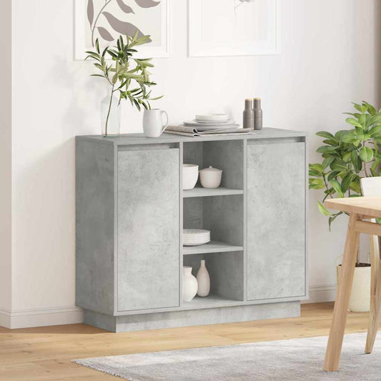 LED-Sideboard mit Tür Beton Grau 90 x 32 x 75 cm Holzwerkstoff