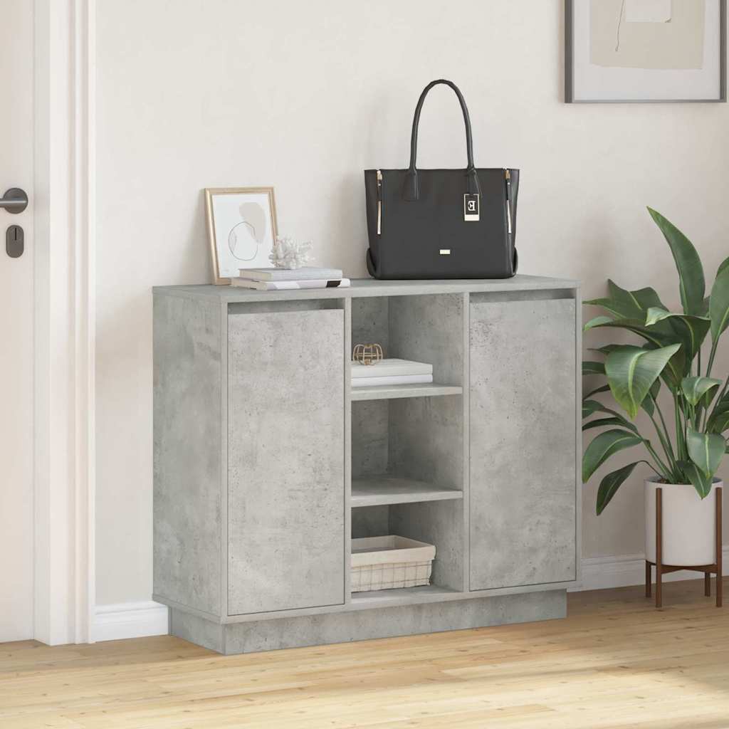LED-Sideboard mit Tür Beton Grau 90 x 32 x 75 cm Holzwerkstoff
