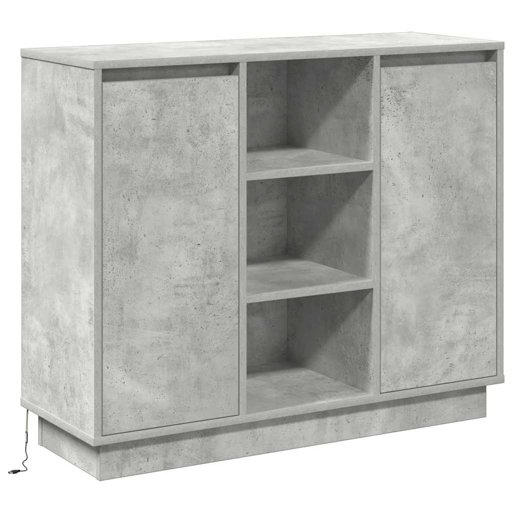 LED-Sideboard mit Tür Beton Grau 90 x 32 x 75 cm Holzwerkstoff