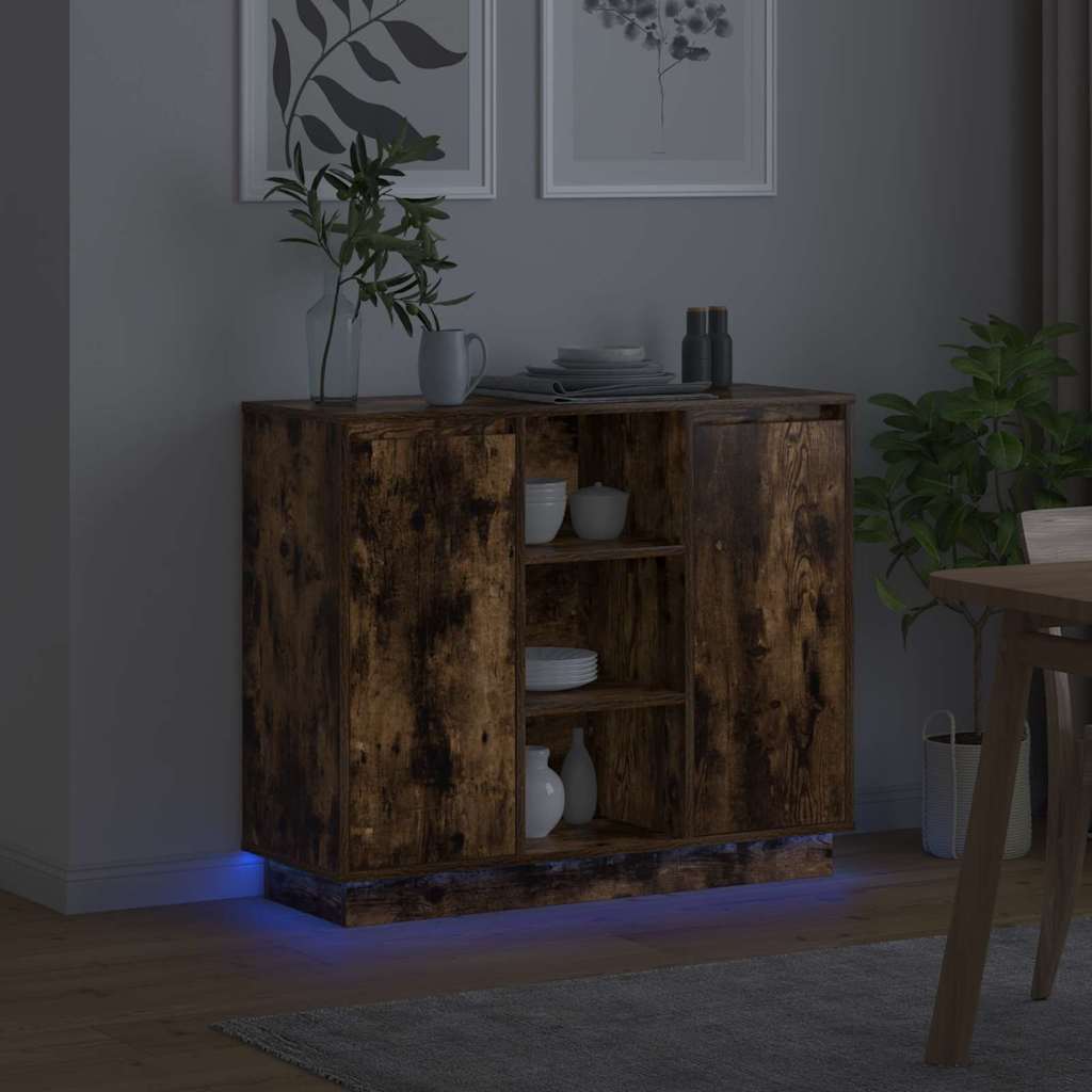 LED-Sideboard Geräucherte Eiche 90 x 32 x 75 cm Holzwerkstoff