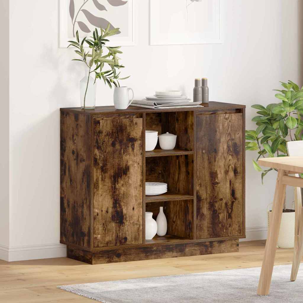 LED-Sideboard Geräucherte Eiche 90 x 32 x 75 cm Holzwerkstoff