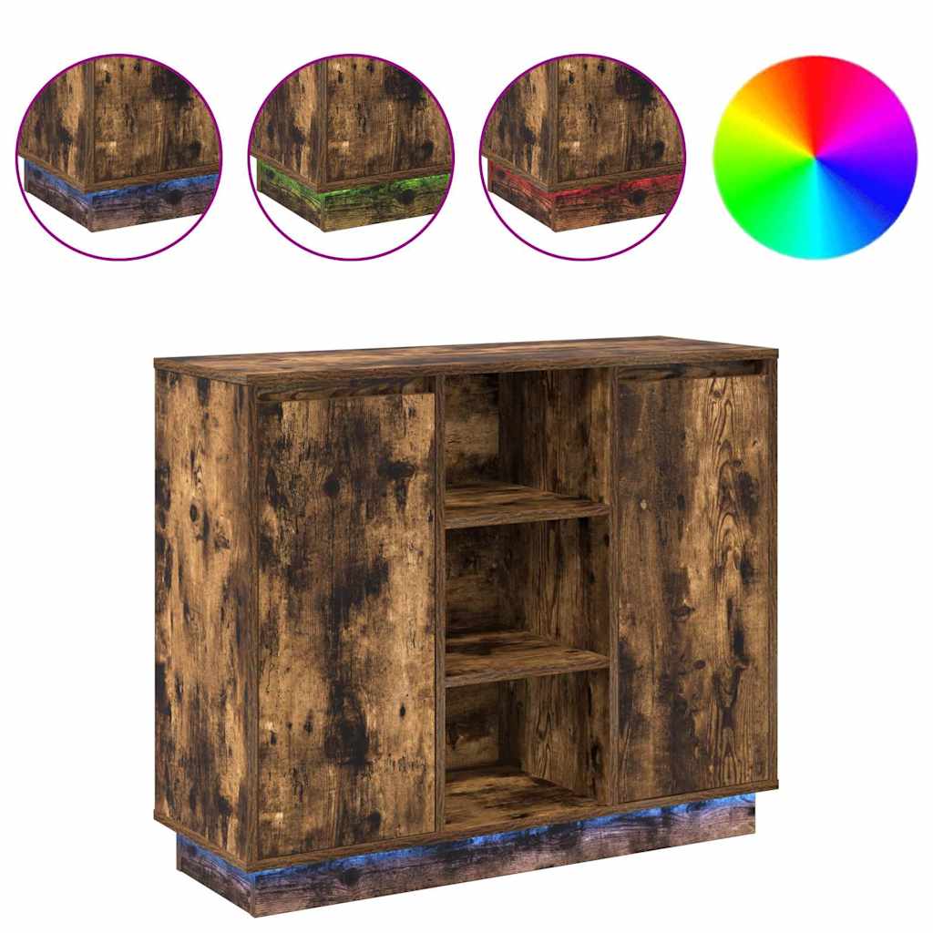 LED-Sideboard Geräucherte Eiche 90 x 32 x 75 cm Holzwerkstoff