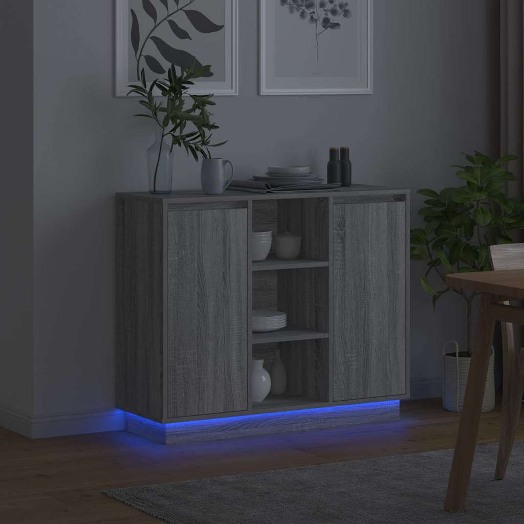LED-Sideboard Graues Sonoma 90 x 32 x 75 cm Holzwerkstoff