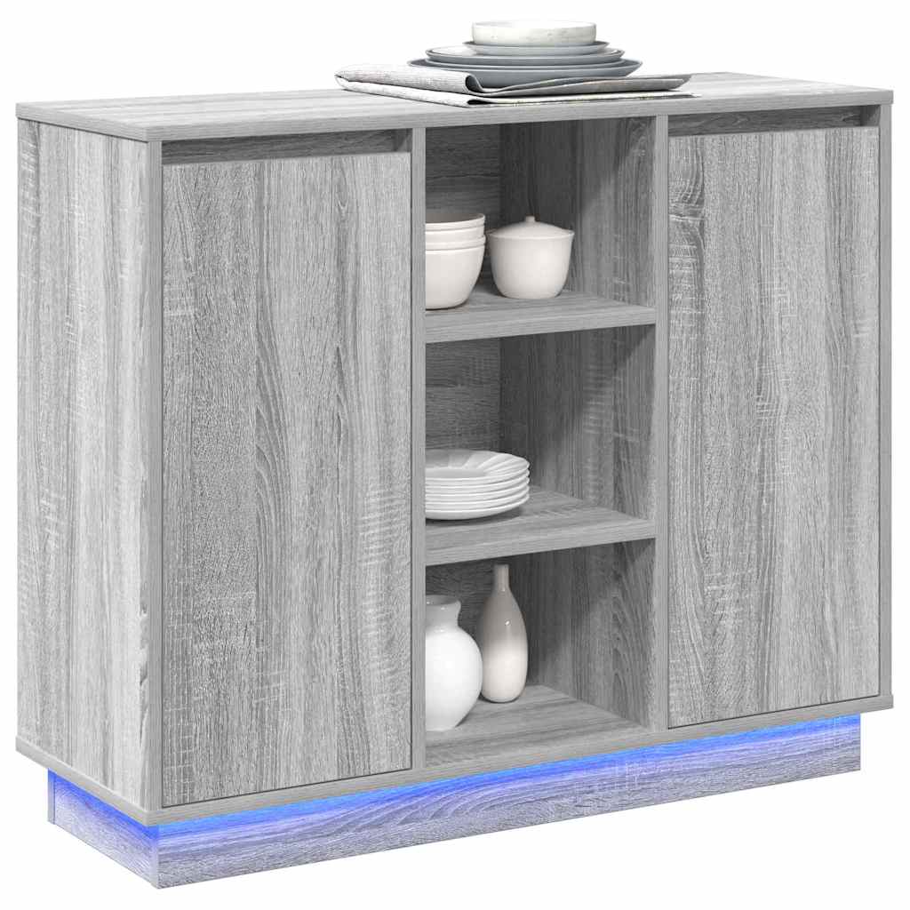 LED-Sideboard Graues Sonoma 90 x 32 x 75 cm Holzwerkstoff