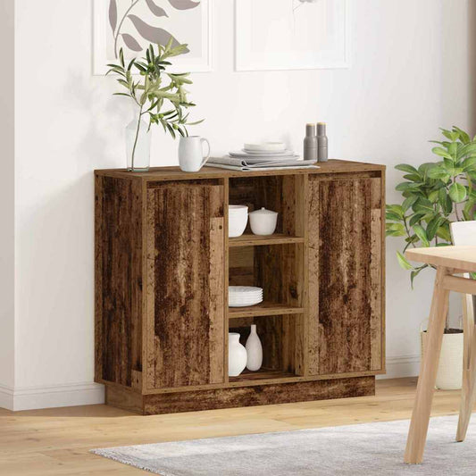 LED-Sideboard mit Regal Altholz 90 x 32 x 75 cm Holzwerkstoff