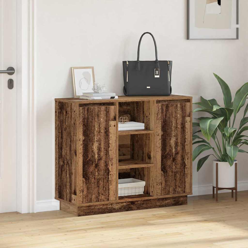 LED-Sideboard mit Regal Altholz 90 x 32 x 75 cm Holzwerkstoff